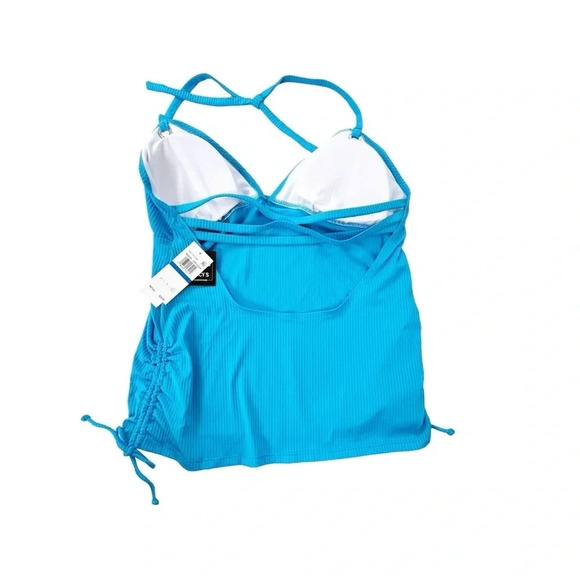 NWT Salt + Cove Ribbed Shirred Halter Tankini Swimsuit Top Cerulean Blue Size XL - Picture 5 of 9